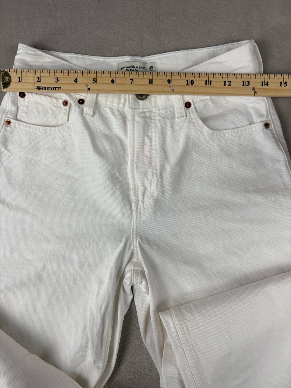 Abercrombie & Fitch Wide Leg High Rise Jeans Women’s 25 Long White Denim Pants - Picture 6 of 7